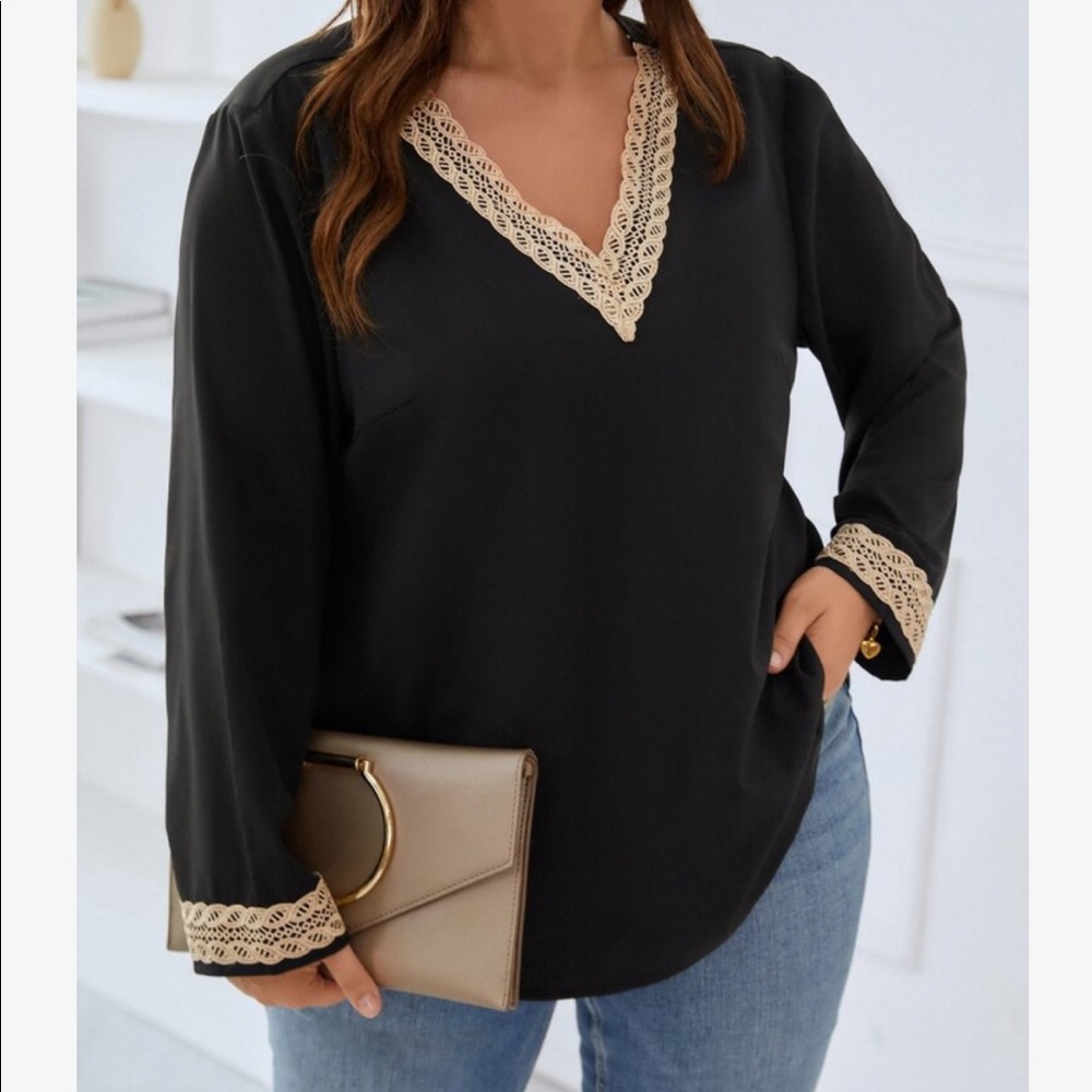 Boho sheer Mesh Lace Long Sleeve Top Shirt Blouse Black - Picture 1 of 12